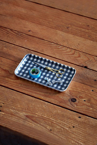 Linen Coated Tray- Navy and White Check - Grand-Mère