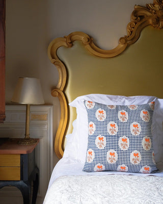 Zara - Hand Block-printed Linen Pillowcase - Navy - Grand-Mère
