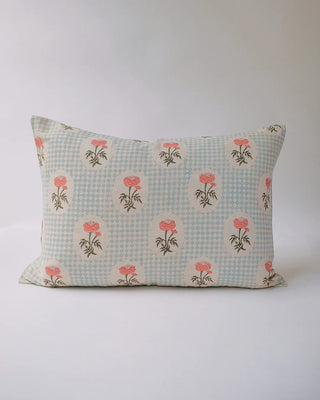 Zara - Hand Block-printed Linen Pillowcase - Sky Blue - Grand-Mère